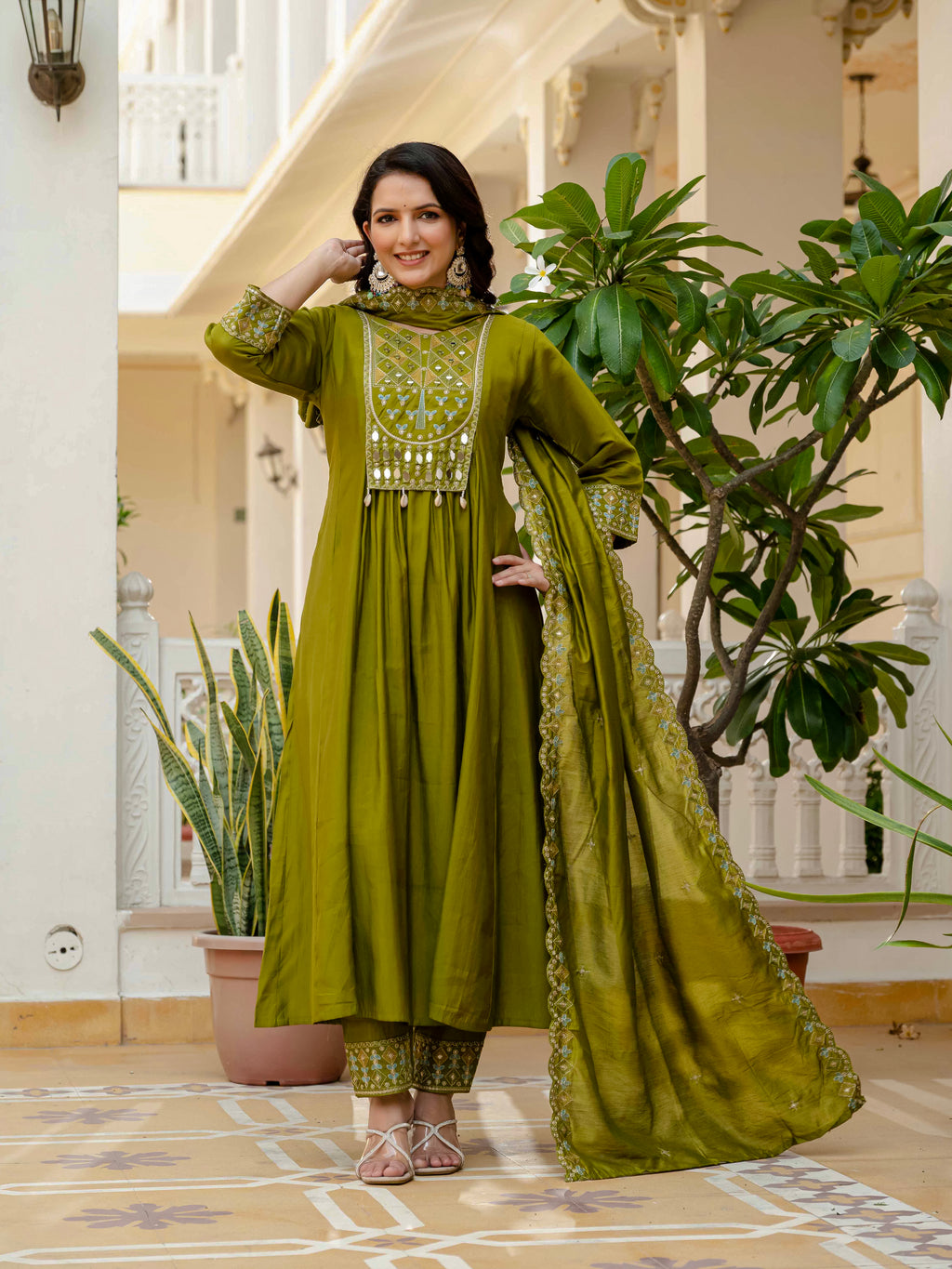 Elegant Straight Anarkali Kurta Set KADV-126- Mahendi