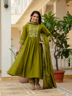 Elegant Straight Anarkali Kurta Set KADV-126- Mahendi Kalikar