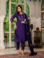 Elegant Straight Kurti Pant Dupatta Set KADV-116 - Violet Kalikar