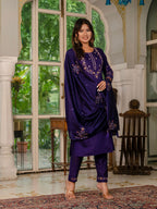Elegant Straight Kurti Pant Dupatta Set KADV-116 - Violet Kalikar