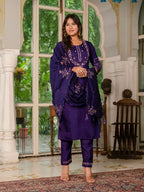 Elegant Straight Kurti Pant Dupatta Set KADV-116 - Violet Kalikar