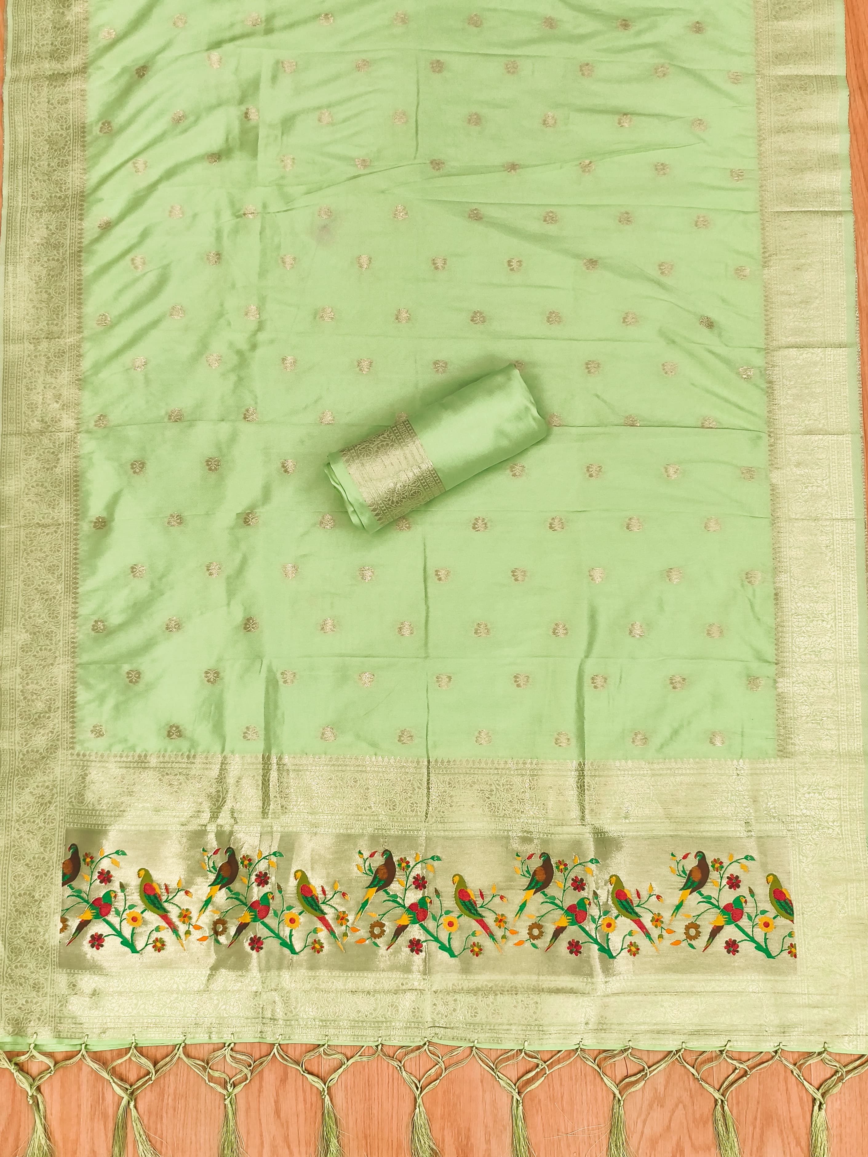 Pista Green Color Paithani woven Pattern Top, Bottom & Dupatta Dress Material
