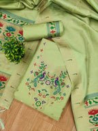 Pista Green Color Paithani woven Pattern Top, Bottom & Dupatta Dress Material