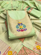 Pista Green Color Paithani woven Pattern Top, Bottom & Dupatta Dress Material