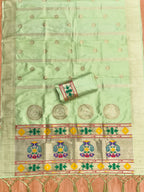 Pista Green Color Paithani woven Pattern Top, Bottom & Dupatta Dress Material