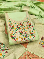 Pista Green Color Paithani woven Pattern Top, Bottom & Dupatta Dress Material