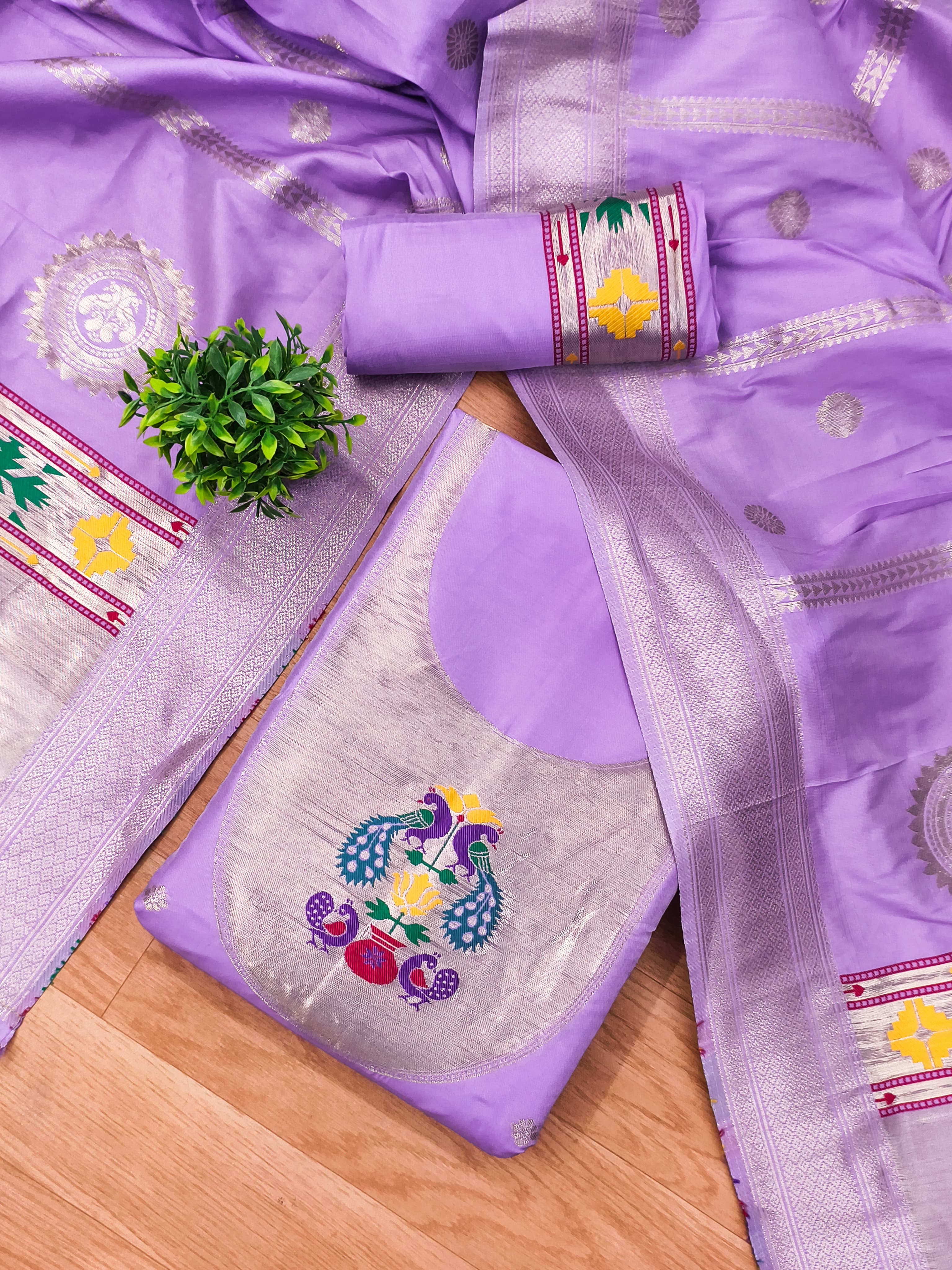 Purple Color Paithani woven Pattern Top, Bottom & Dupatta Dress Material