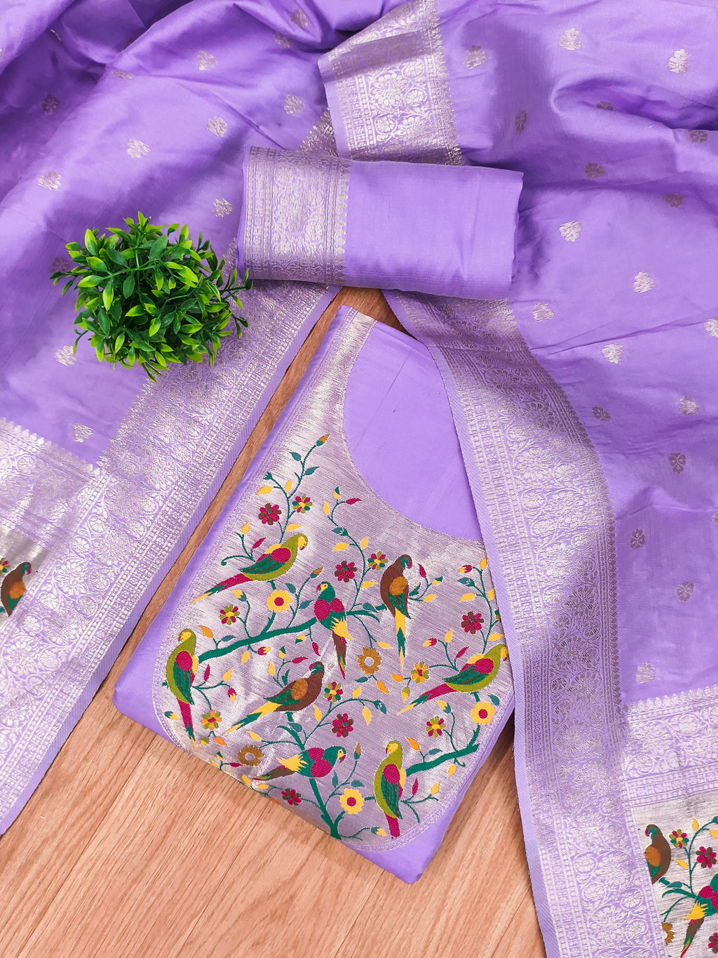 Purple Color Paithani woven Pattern Top, Bottom & Dupatta Dress Material