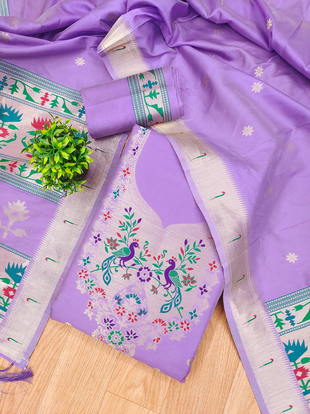 Purple Color Paithani woven Pattern Top, Bottom & Dupatta Dress Material