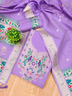 Purple Color Paithani woven Pattern Top, Bottom & Dupatta Dress Material