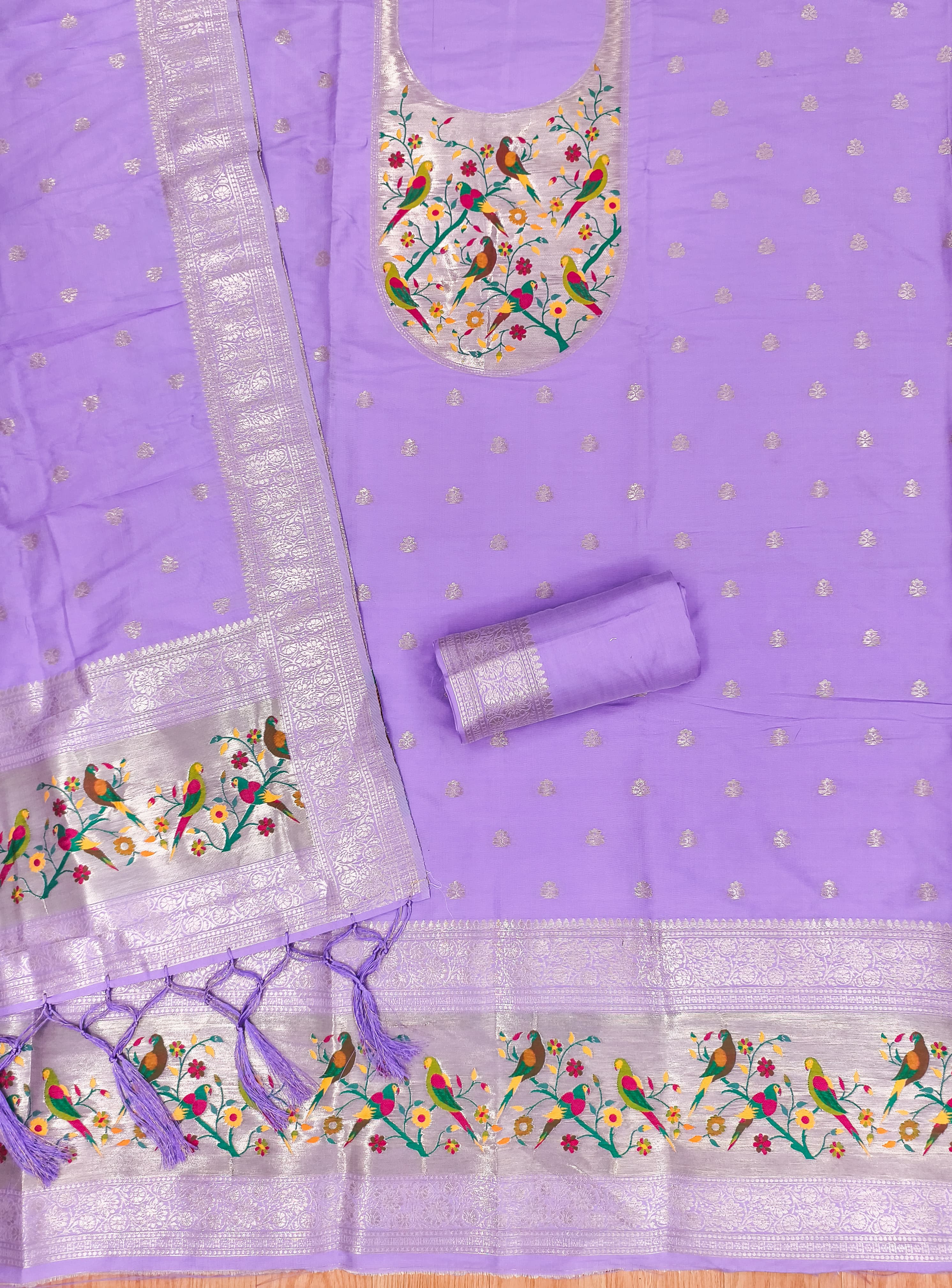Purple Color Paithani woven Pattern Top, Bottom & Dupatta Dress Material
