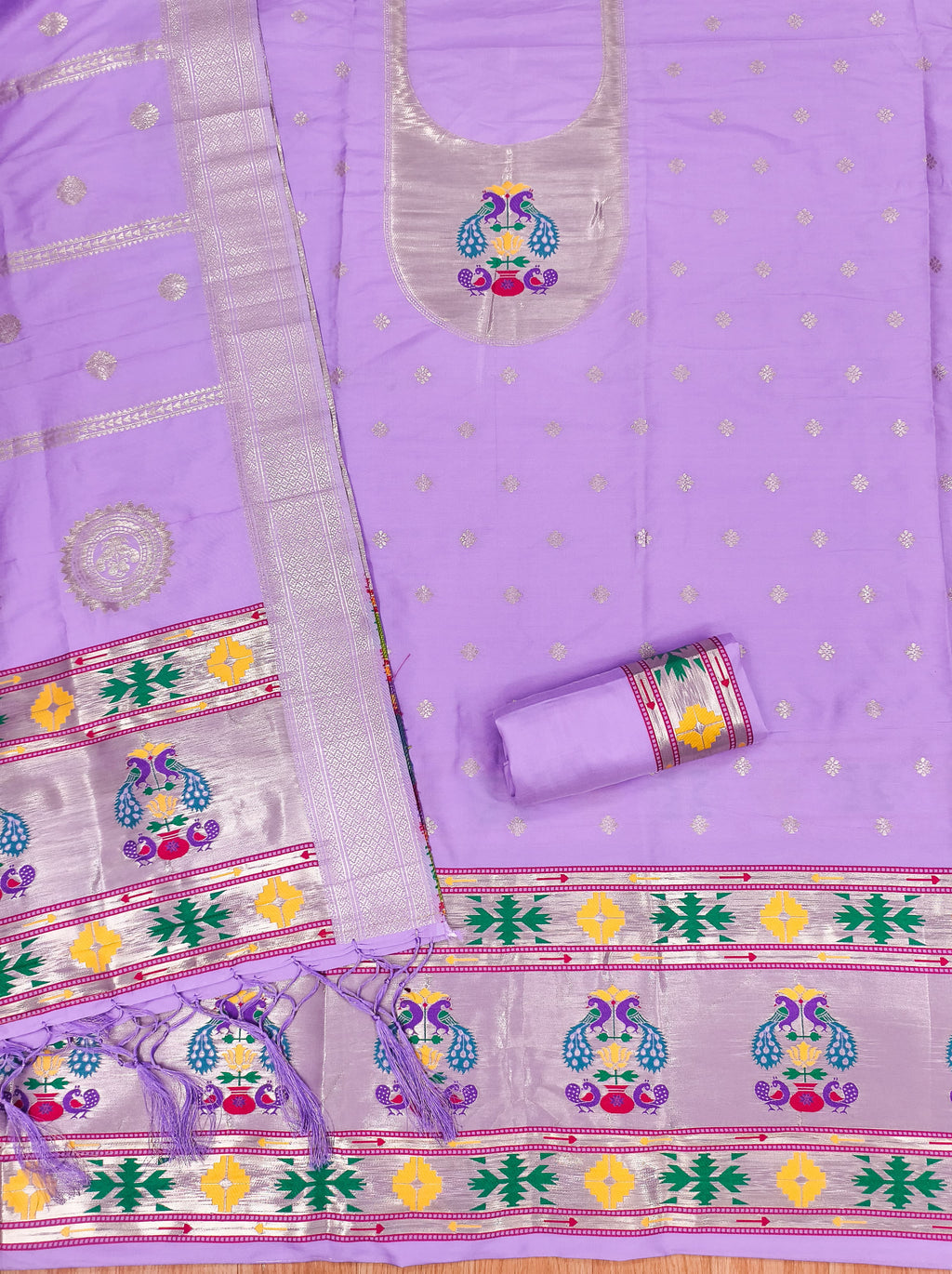 Purple Color Paithani woven Pattern Top, Bottom & Dupatta Dress Material