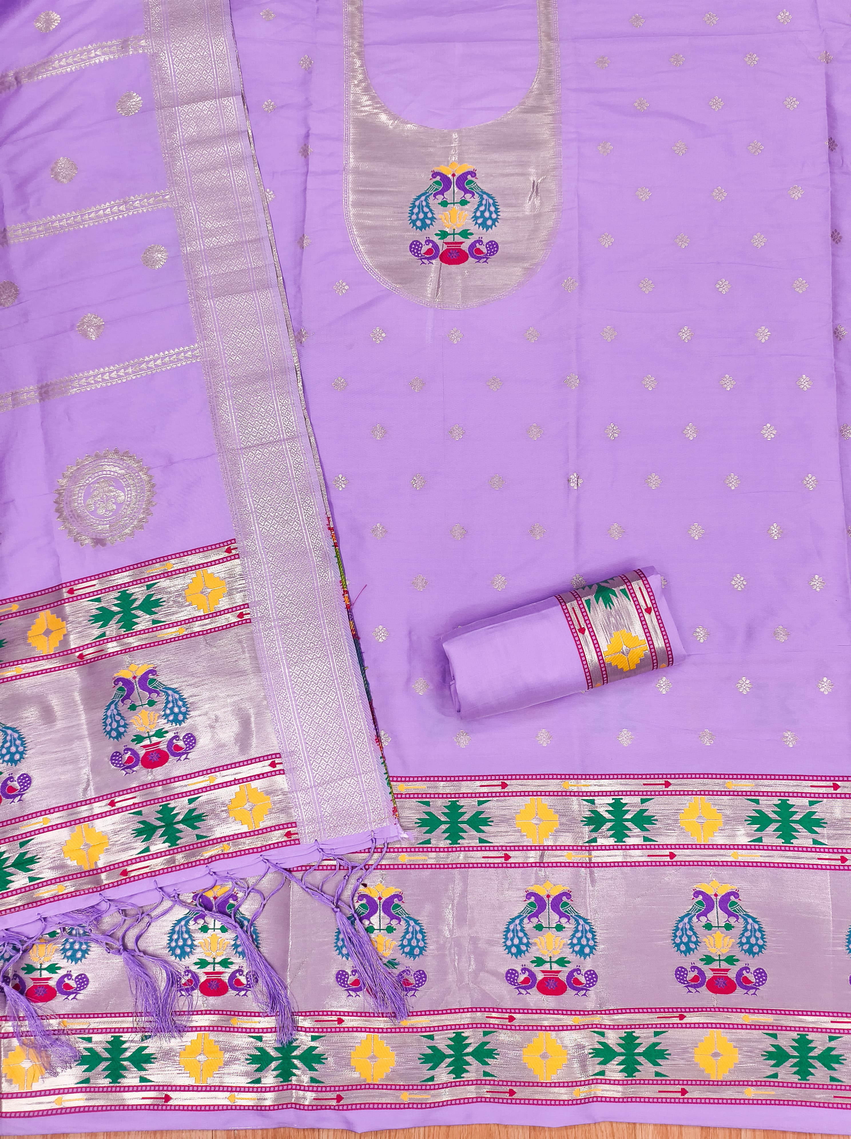 Purple Color Paithani woven Pattern Top, Bottom & Dupatta Dress Material