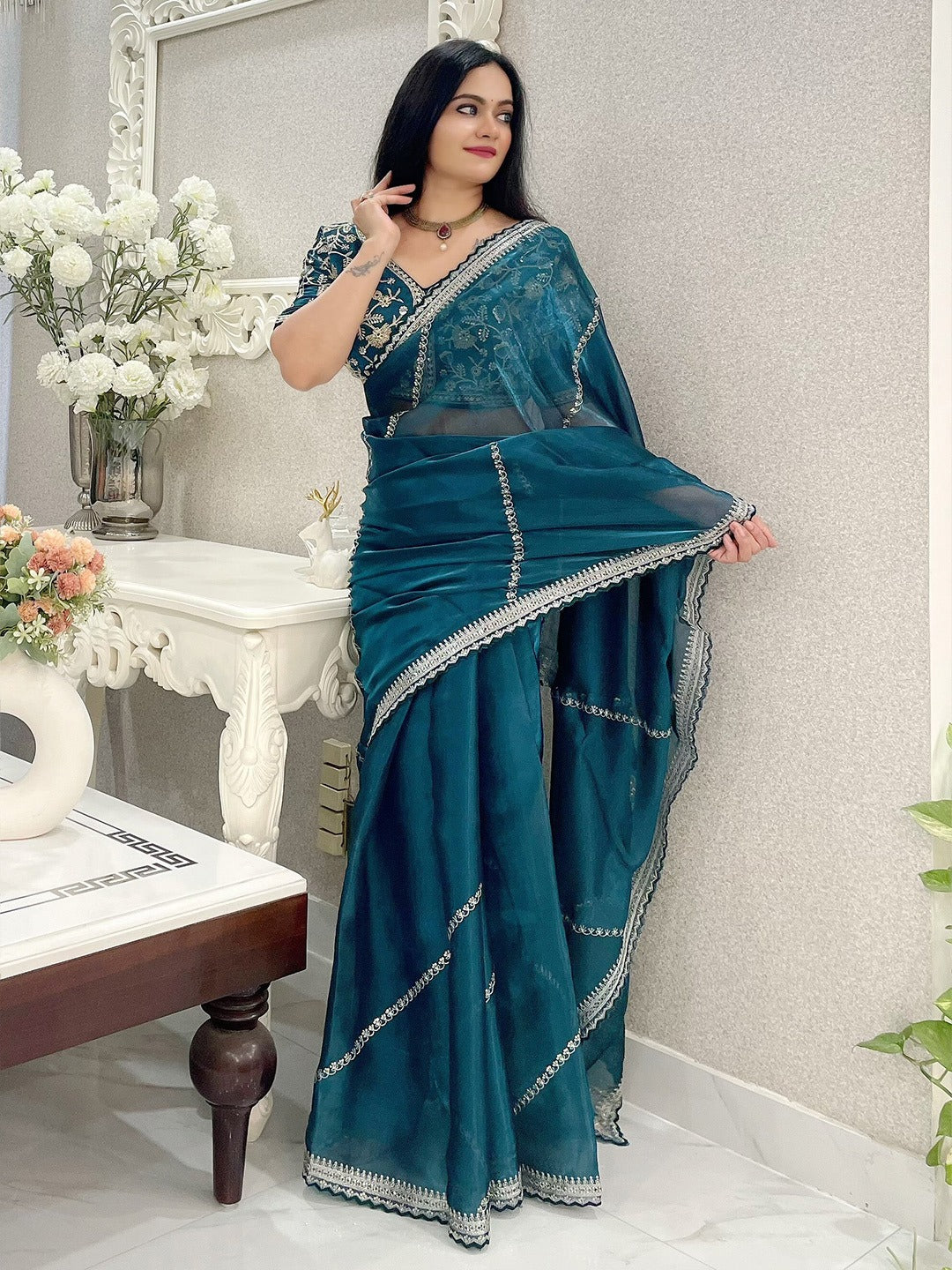 Kalikar Soft Zimmy choo Silk Rama - RV- Silver Gold