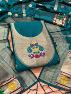 Teal Color Paithani woven Pattern Top, Bottom & Dupatta Dress Material