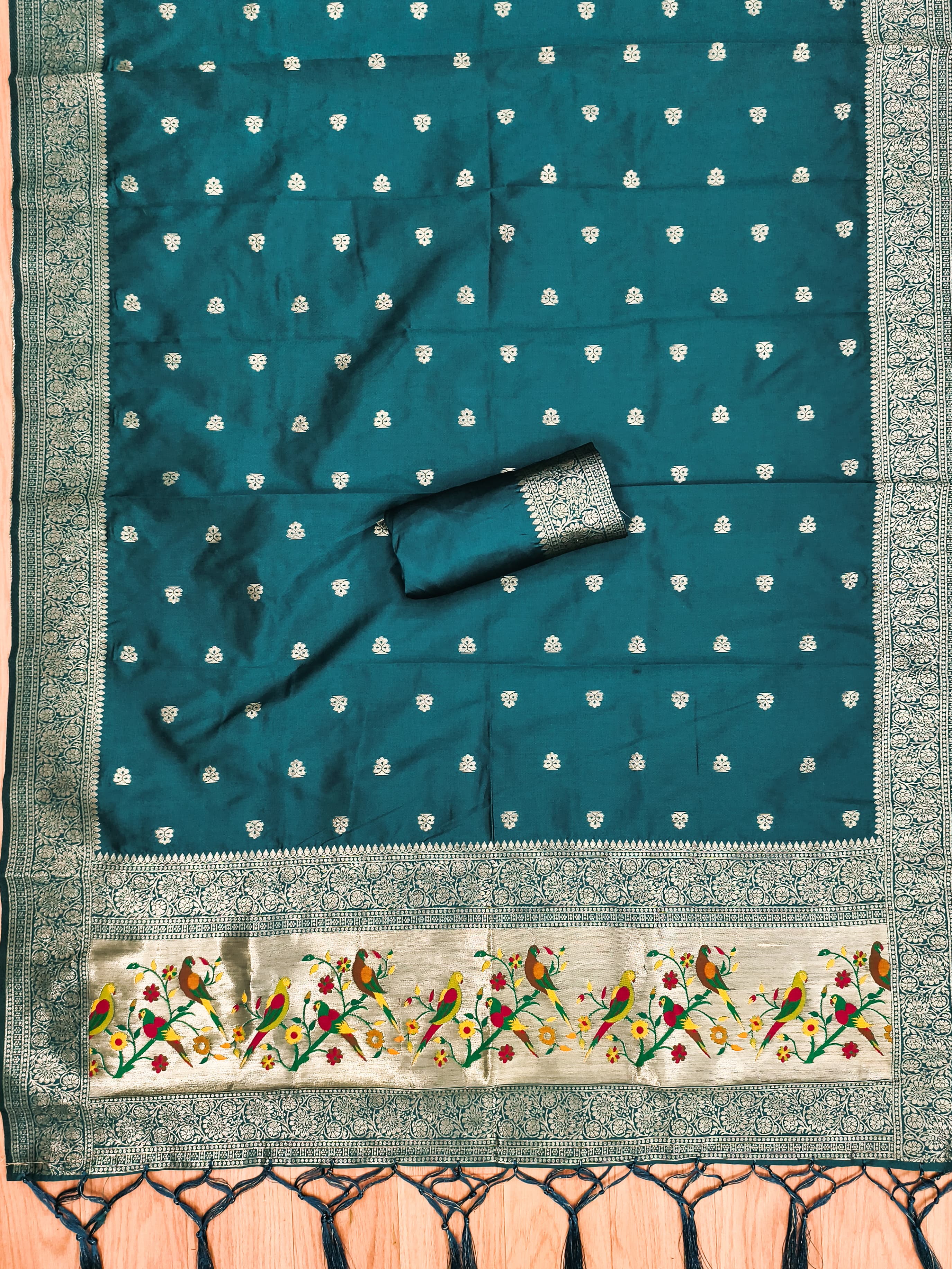 Teal Color Paithani woven Pattern Top, Bottom & Dupatta Dress Material