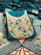 Teal Color Paithani woven Pattern Top, Bottom & Dupatta Dress Material