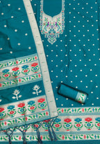 Teal Color Paithani woven Pattern Top, Bottom & Dupatta Dress Material