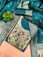 Teal Color Paithani woven Pattern Top, Bottom & Dupatta Dress Material
