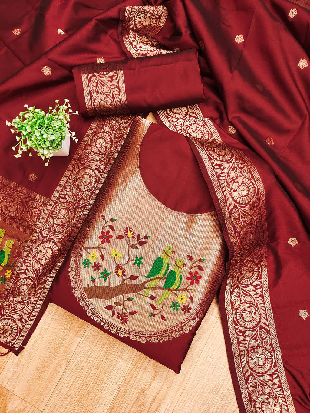 Maharashtra's Royal Heritage Unstitched Dress Material VOL-003 -Red Kalikar