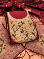 Pomegranate Color Paithani woven Pattern Top, Bottom & Dupatta Dress Material