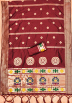 Marron Color Paithani woven Pattern Top, Bottom & Dupatta Dress Material
