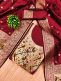 Pomegranate Color Paithani woven Pattern Top, Bottom & Dupatta Dress Material