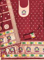 Marron Color Paithani woven Pattern Top, Bottom & Dupatta Dress Material