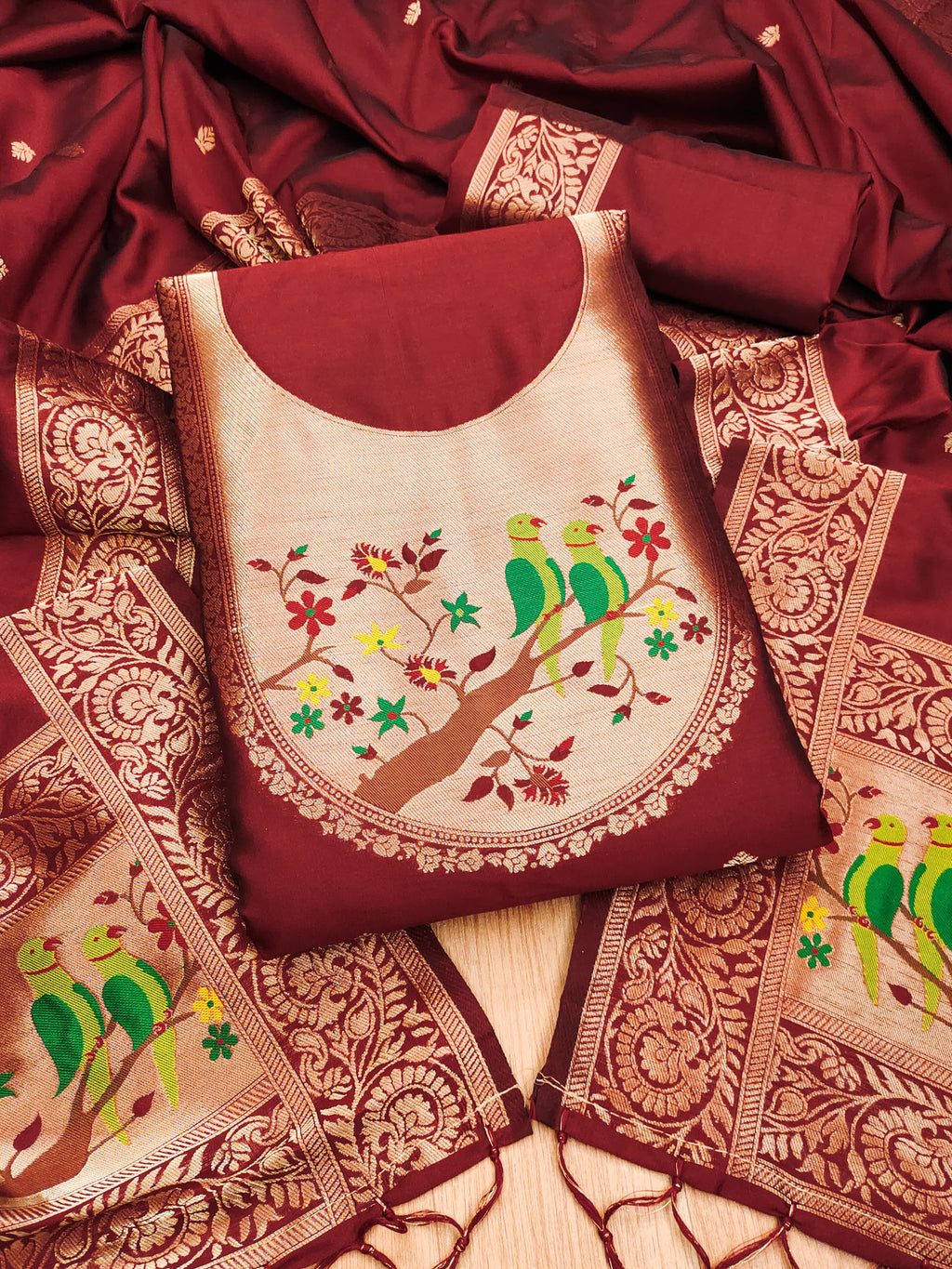 Maharashtra's Royal Heritage Unstitched Dress Material VOL-003 -Red Kalikar