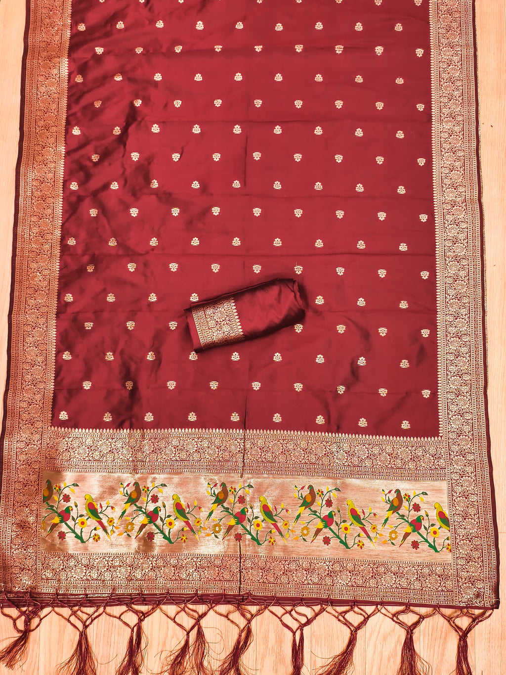 Pomegranate Color Paithani woven Pattern Top, Bottom & Dupatta Dress Material