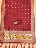 Pomegranate Color Paithani woven Pattern Top, Bottom & Dupatta Dress Material