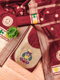 Marron Color Paithani woven Pattern Top, Bottom & Dupatta Dress Material