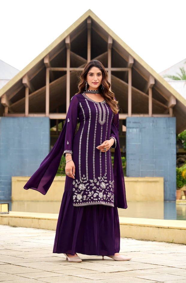 Kalikar Fendi Crush with Zari & Sequins Embroidered work - KLM04