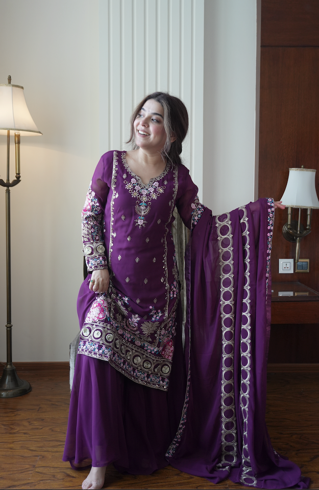 Kalikar Fendi Crush with Zari & Sequins Embroidered work - KLM13