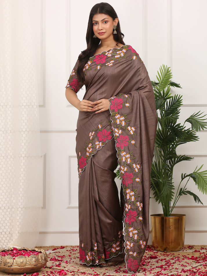 Kalikar Onam Manipuri Silk Beautiful Malti Color Thread Work on Border with Cutwork Onion