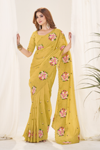 Kalikar Vastraa Gold Crush Malti Color Thread Work Haldi Yellow
