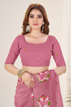 Kalikar Vastraa Gold Crush Malti Color Thread Work Pestal Crimson