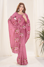 Kalikar Vastraa Gold Crush Malti Color Thread Work Pestal Crimson