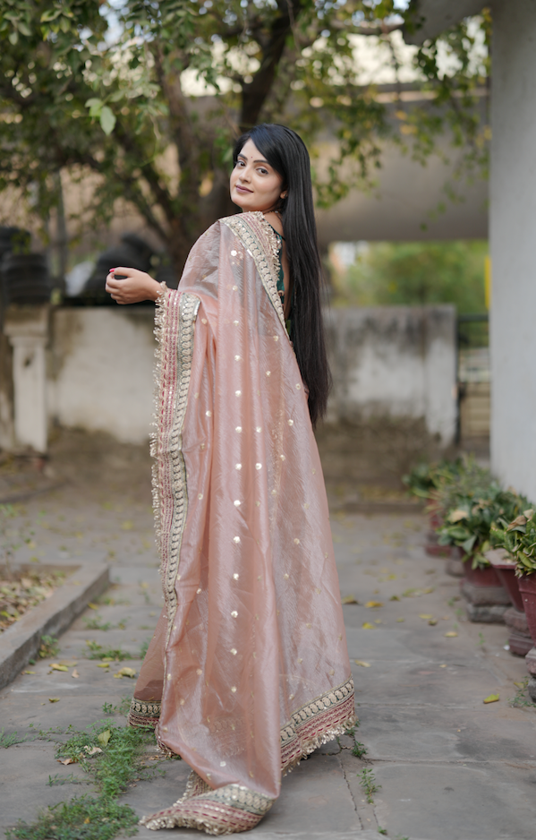 Kalikar Heavy Twilve banarasi crush Fark Laces Border Green Mengo-