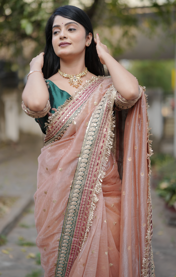 Kalikar Heavy Twilve banarasi crush Fark Laces Border Green Mengo-