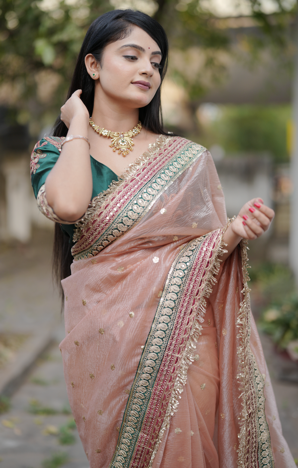 Kalikar Heavy Twilve banarasi crush Fark Laces Border Green Mengo-