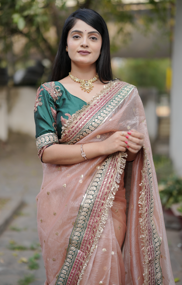 Kalikar Heavy Twilve banarasi crush Fark Laces Border Green Mengo-