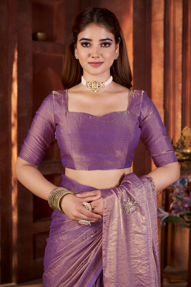 Kalikar Fandy Satin Silk Beads & Pipe Hand Work Butta UNSTITCH -Purple 6018