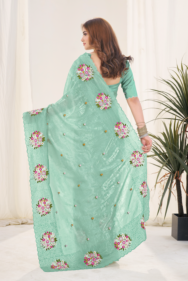 Kalikar Vastraa Gold Crush Malti Color Thread Work Misty Jade-6026