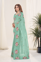 Kalikar Vastraa Gold Crush Malti Color Thread Work Misty Jade-6026