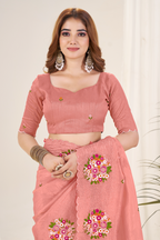 Kalikar Vastraa Gold Crush Malti Color Thread Work Light Orange