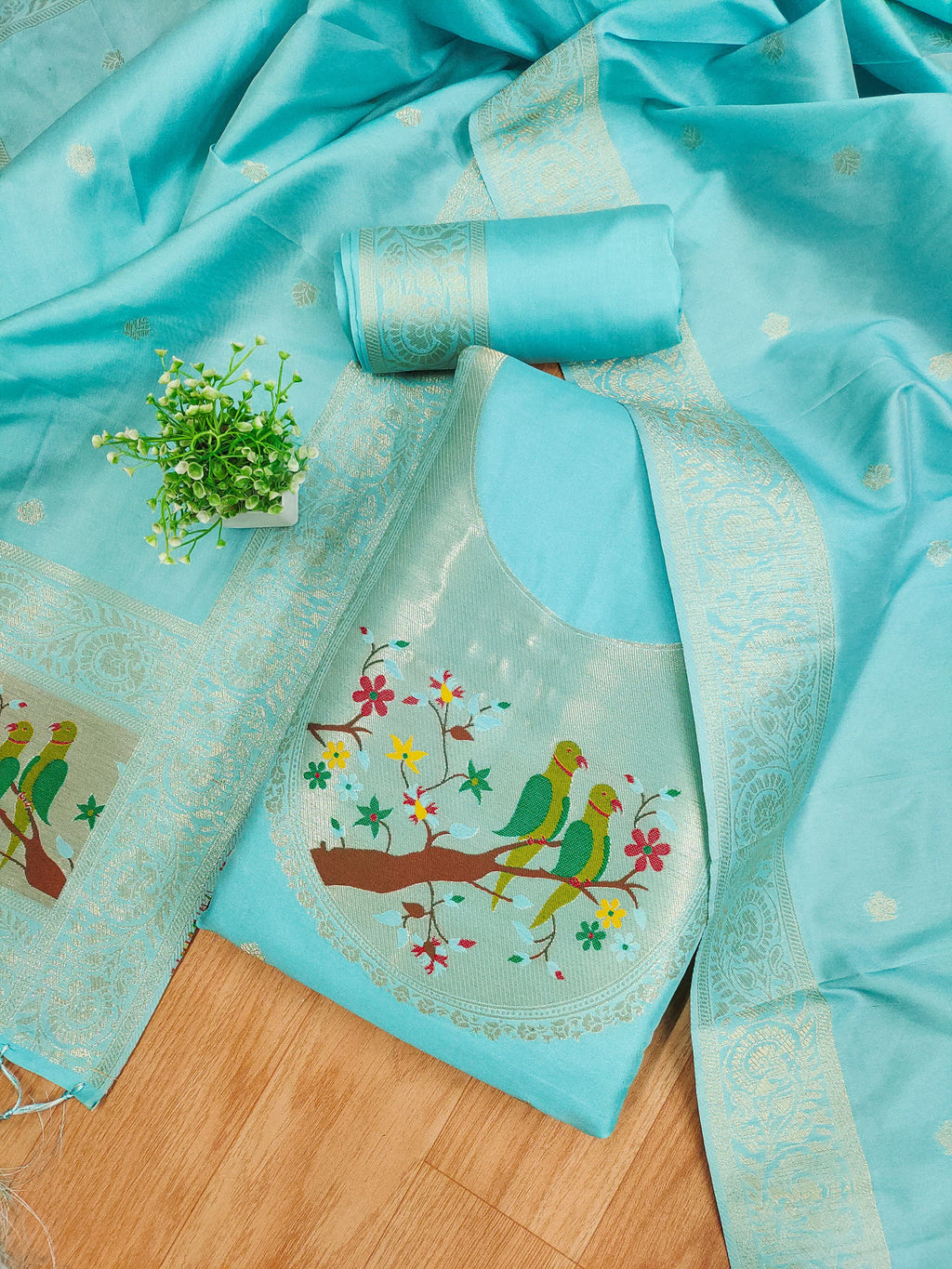 Maharashtra's Royal Heritage Unstitched Dress Material VOL-003 -Sky Blue Kalikar