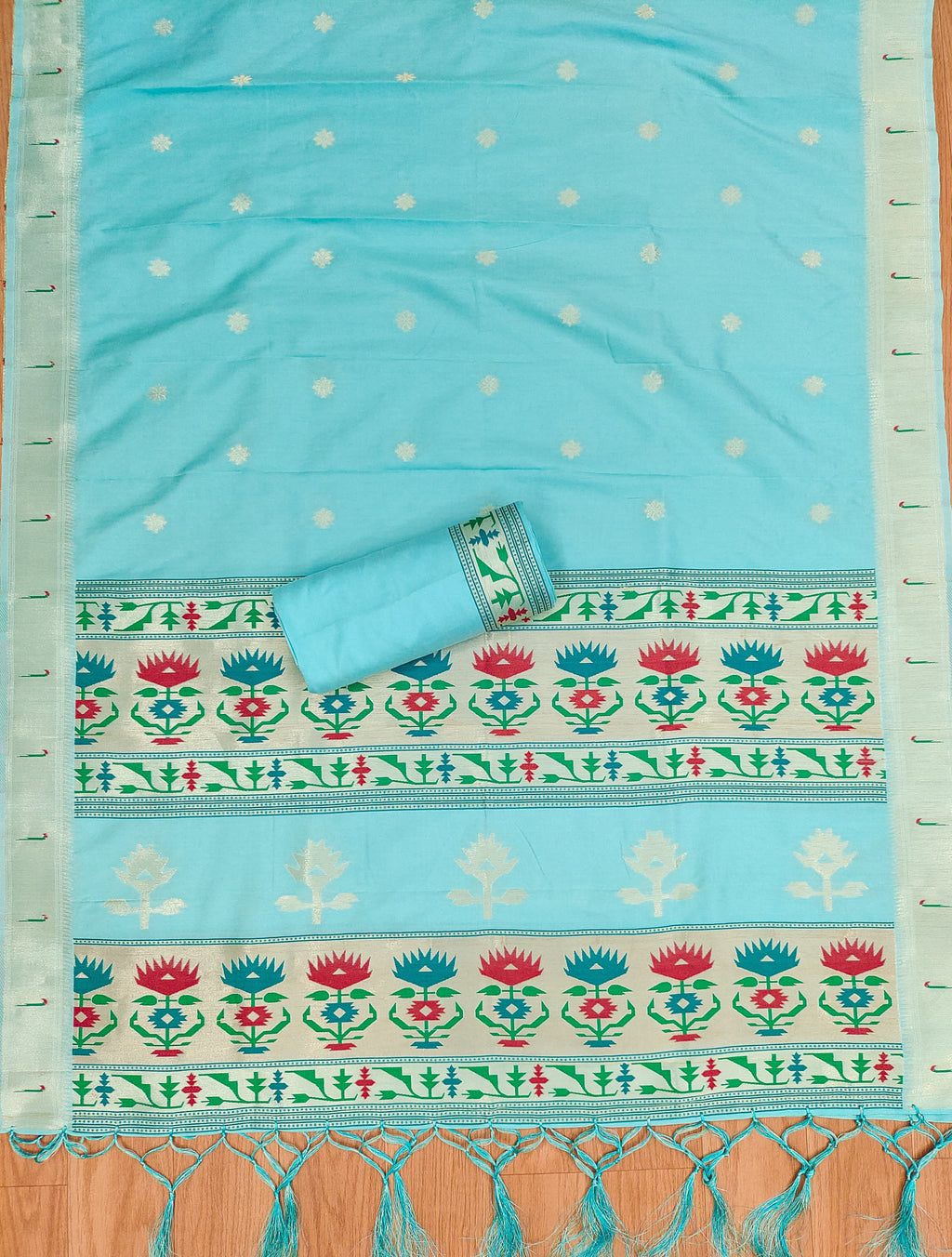 Blue Color Paithani woven Pattern Top, Bottom & Dupatta Dress Material