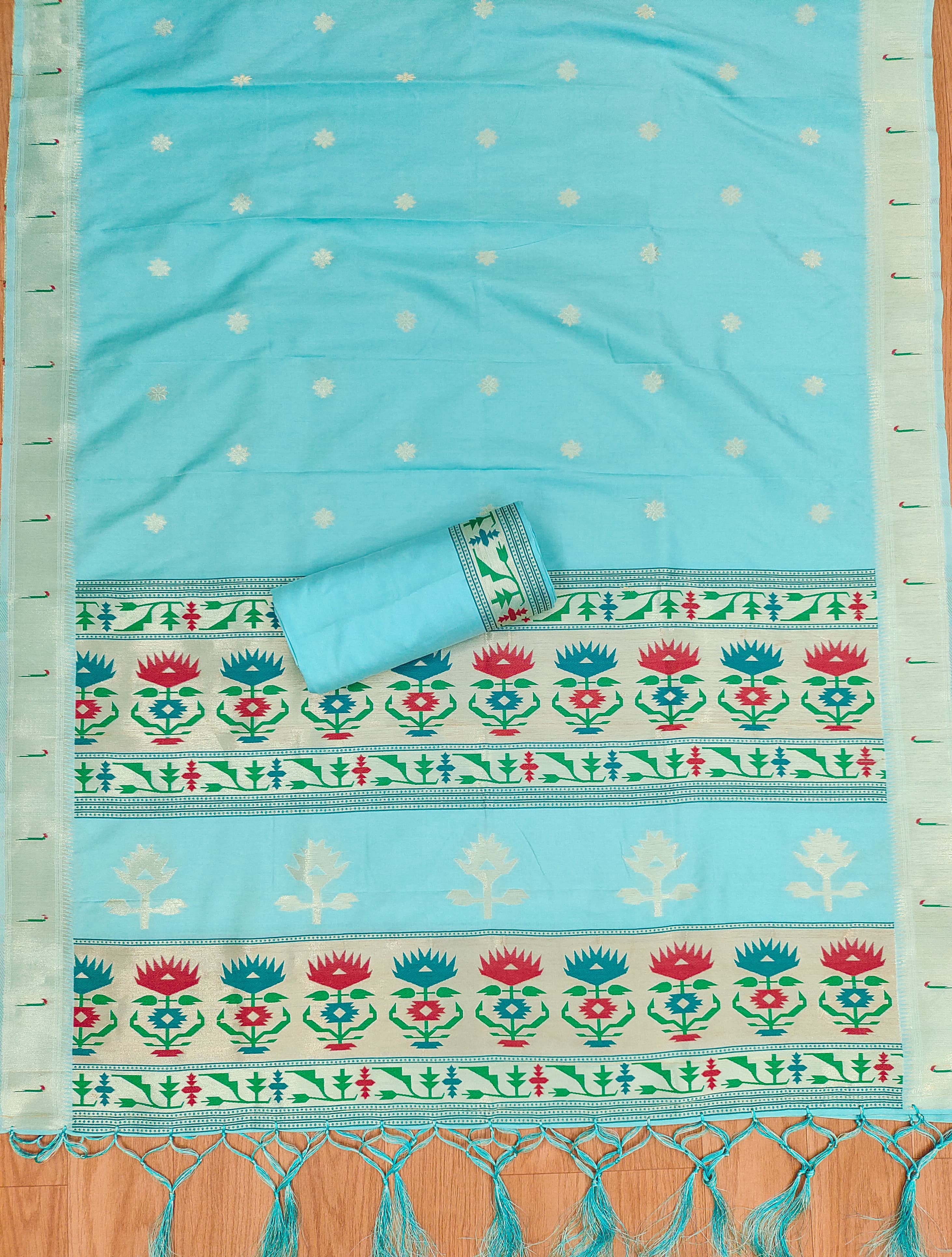 Blue Color Paithani woven Pattern Top, Bottom & Dupatta Dress Material
