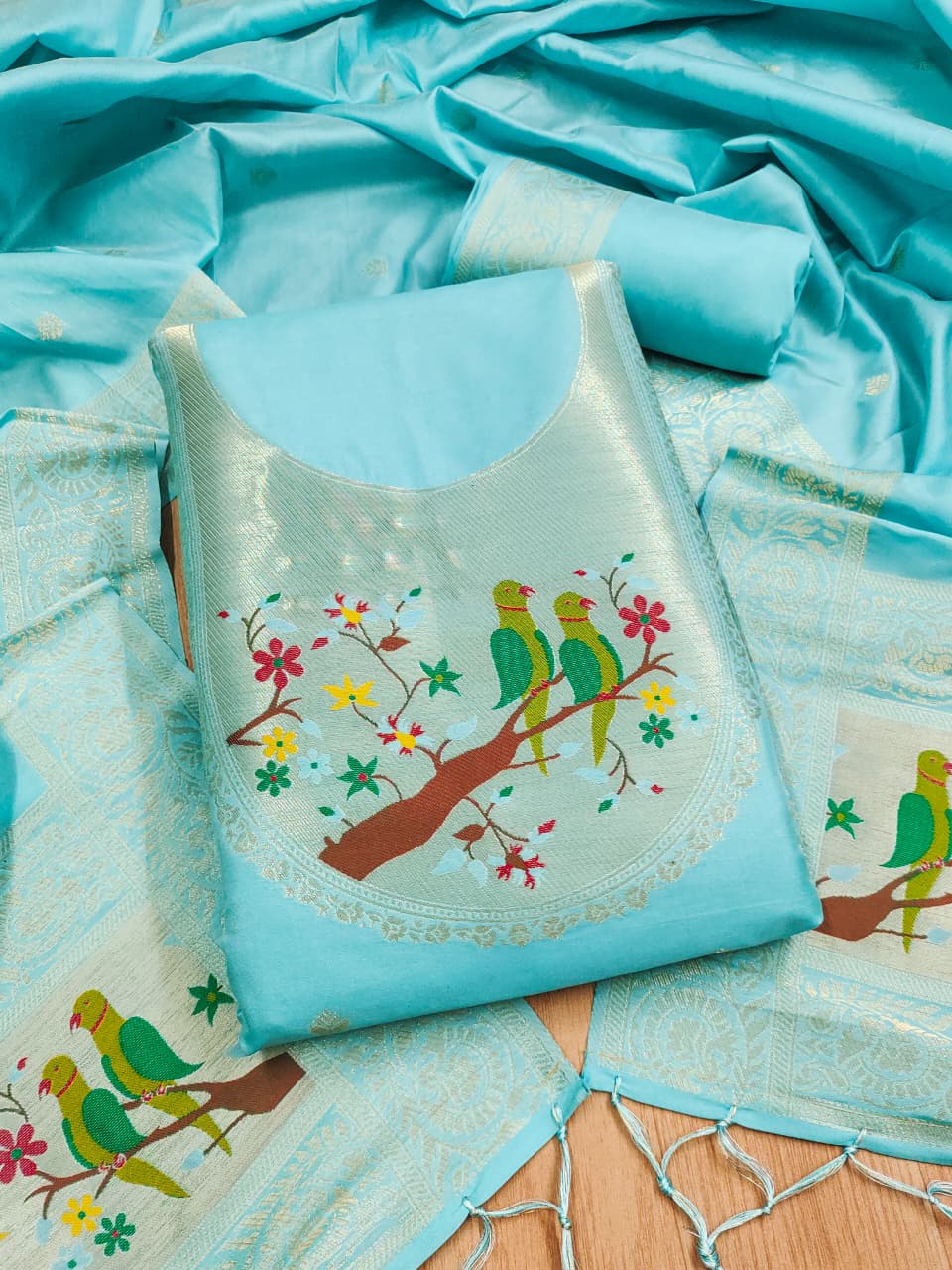 Maharashtra's Royal Heritage Unstitched Dress Material VOL-003 -Sky Blue Kalikar